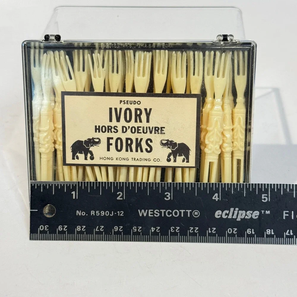 Vintage Pseudo Ivory Hors d'oeuvre‎ Appetizer Forks Set of 44 NEW IOB Hong Kong